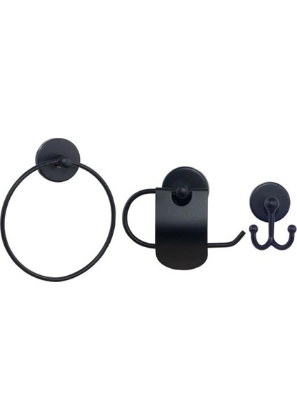 Mk Yapişkanli 3\'lü Banyo Aksesuar Si̇yah SET-001S
