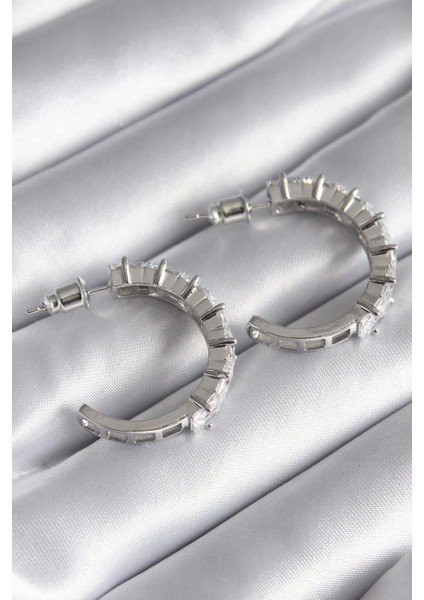 Bfs Pirinç Gümüş Renk Zirkon Taşlı Halka Model Kadın Küpe fiyatları