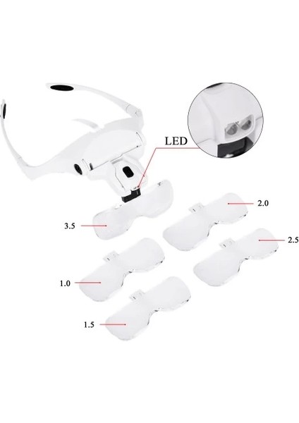 5 Lens 1.0x3.5x, 2led Işıklı ile Ayarlanabilir Gözlük BÜYÜTEÇ9892B2 modelleri