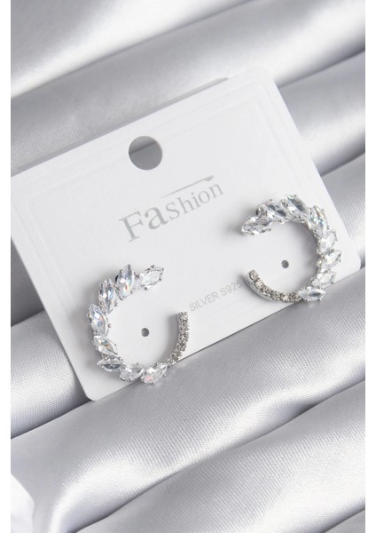 Bfs Pirinç Gümüş Renk Zirkon Taşlı Kadın Küpe