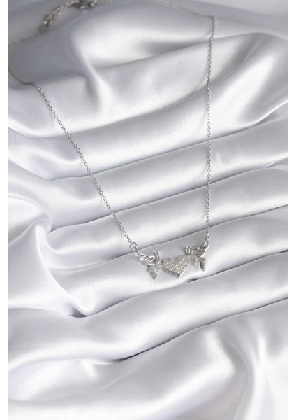 Bfs 316L Çelik Gümüş Renk Zirkon Taşlı Kanat Kalp Model Kadın Kolye fiyatları