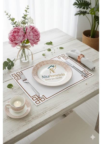 6 Adet Dikdörtgen Nakışlı Keten Amerikan Servis - Keten Supla modelleri