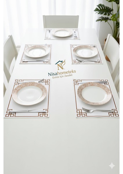 6 Adet Dikdörtgen Nakışlı Keten Amerikan Servis - Keten Supla fırsatları