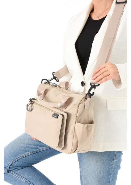 Sanmorris Kadın 4 Bölmeli Paraşüt Kumaş Ayarlanabilir Çapraz Askılı El ve Omuz Çantası