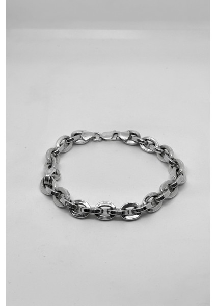 Oval Halka Gümüş Zincir Bileklik