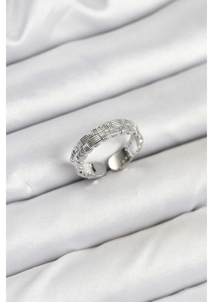 Bfs Pirinç Gümüş Renk Zirkon Taşlı Sırım Kadın Yüzük