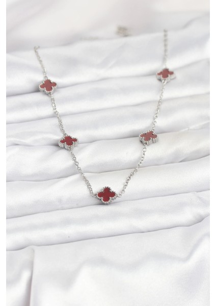 Bfs 316L Çelik Zincir Gümüş Renk Bordo Baby Boy Yonca Kadın Kolye fiyatları