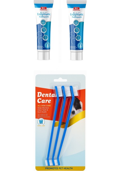 Bio Petactive Biodent Enzymatic Köpek Diş Macunu 100 ml x 2 Adet + Diş Fırçası 3 Lü