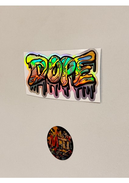 Dope Mavi Sarı Hologramlı - Araba Motosiklet Kask Laptop Cam Etiket Baskı 10,5x5,5cm modelleri