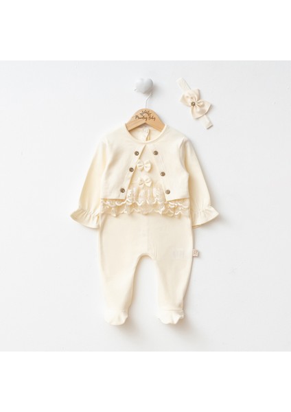Kız Bebek Mevlütlük Tulum Bandanalı Dantelli