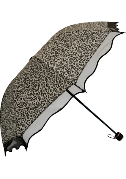 Leopar Desenli Dalgalı Kenarlı Manuel Kısa Boy Şemsiye fiyatları