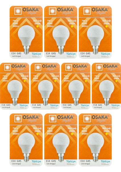 (10 adet) Osaka 7W (50W) Sarı IŞIK E14 DUYLU (Ince Duy) LED Mini Ampul