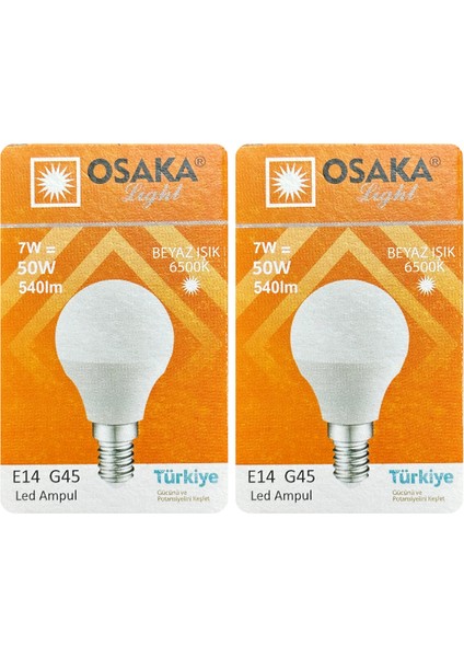 (2 adet) Osaka 7W (50W) Beyaz IŞIK E14 DUYLU (Ince Duy) LED Mini Ampul