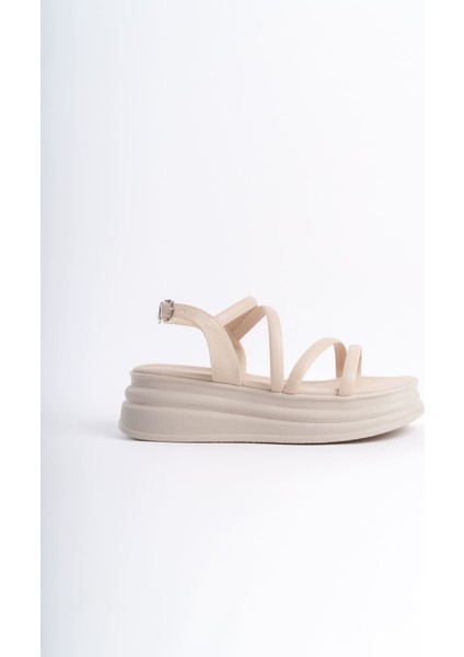 Natalıe Ince Tokalı Şerit Detaylı Ortopedik Taban Kadın Sandalet Ckt - Krem indirimleri