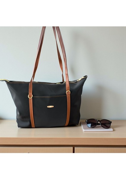 Şerit Detaylı Büyük Boy Geniş Hacimli Cep Detaylı Kadın Omuz Çantası