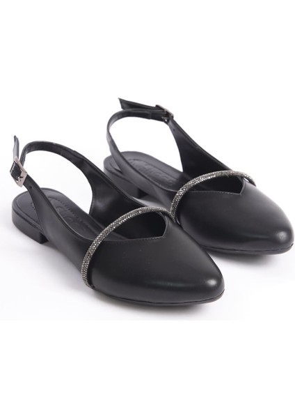 Allıson Tokalı Ortopedik Rahat Taban Taş Detaylı Kadın Babet Ayakkabı Cst - Siyah modelleri
