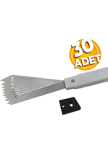 30 Adet Ince Metal Gövdeli Cep Tipi Maket Bıçağı Ucu Falçata Ucu