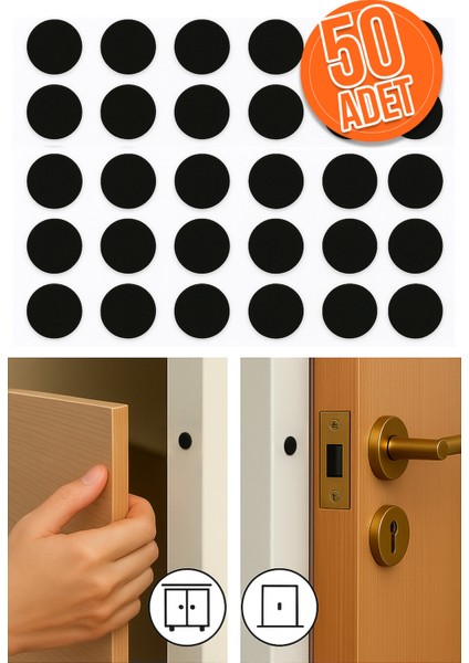 50'li Yapışkanlı Siyah Eva Dolap Çekmece Kapağı Ses Stoperi Tamponu Koruyucu Engelleyici 10 mm
