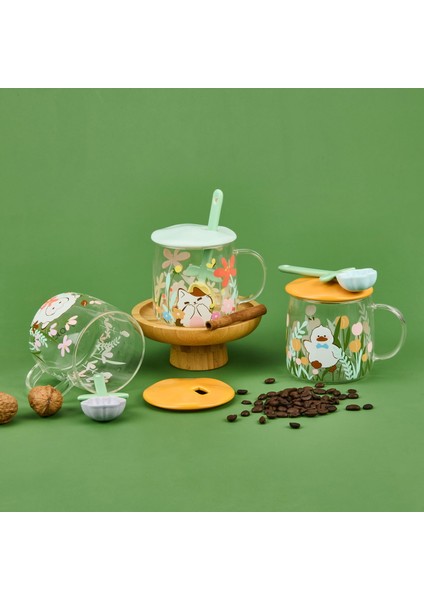 Kapaklı Kaşıklı Cam Kupa - Asorti