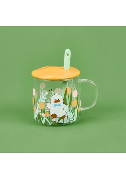 Kapaklı Kaşıklı Cam Kupa - Asorti modelleri