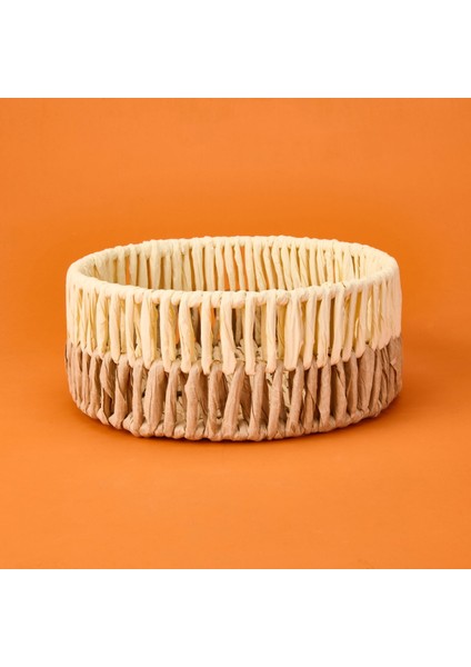 Living Palm Breeze Büyük Dekoratif Sepet - Bej / Beyaz - 25X10 cm