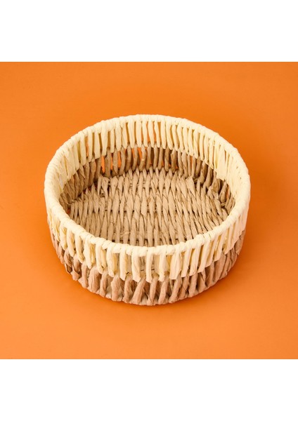 Living Palm Breeze Büyük Dekoratif Sepet - Bej / Beyaz - 25X10 cm fiyatları