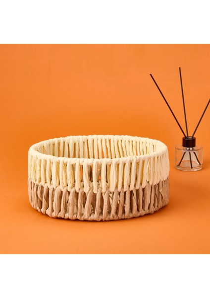 Living Palm Breeze Büyük Dekoratif Sepet - Bej / Beyaz - 25X10 cm modelleri