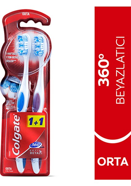 2 Adet Colgate Diş Fırçası 360 Optik Beyaz Beyazlatıcı Orta 1+1