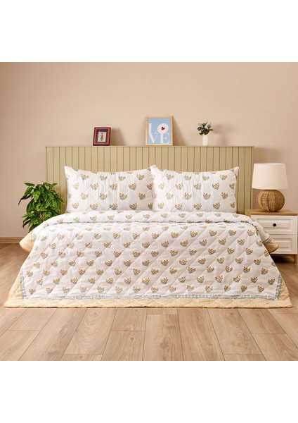 Soft Folky Çok Amaçlı Çift Kişilik Yatak Örtüsü Seti - Sarı