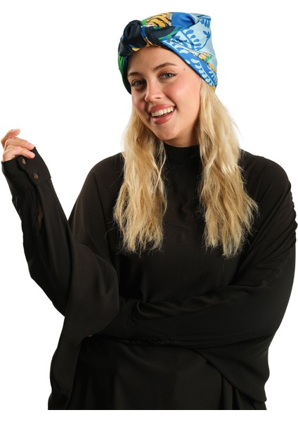 Bebe Mavisi Pratik Hazır Geçmeli Tesettür Bone Ipek Desenli 2410_11