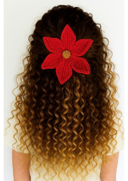 El Yapımı Kırmızı Tığ Işi Çiçek Saç Tokası, Örgü, Altın Renkli Merkezli, Saç Aksesuarı fiyatları