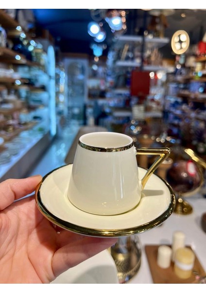 Elora Krem Altın Tek Kişilik Türk Kahvesi Fincanı