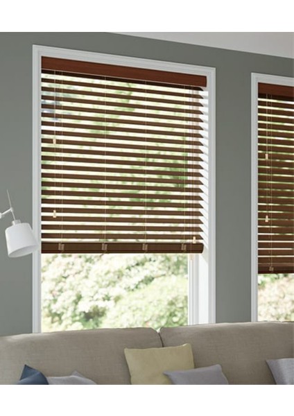 Wooden Blinds %100 Doğal Ahşap Jaluzi Perde 50MM,ALÜMINYUM Kasalı Yüksek Kaliteli - Ceviz Kurdelasız
