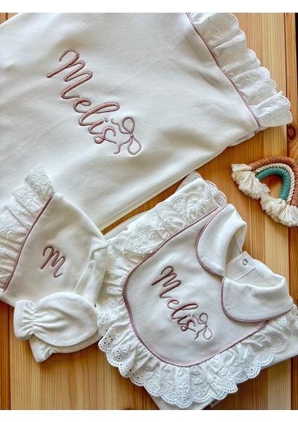 Isme Özel Nakışlı 6’lı Yeni Doğan Bebek Seti – Tulum, Battaniye, Yastık, Şapka, Puset Örtüsü fırsatları