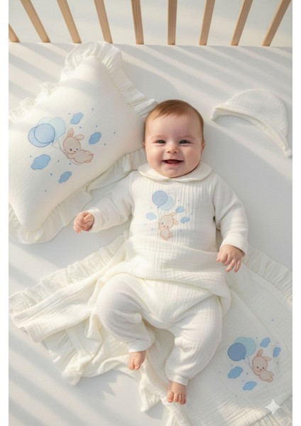 Balon Tavşan Isme Özel 6'lı Yenidoğan Set %100 Pamuk Tulum Battaniye Şapka Yastık Puset Örtü Eldivn fiyatları