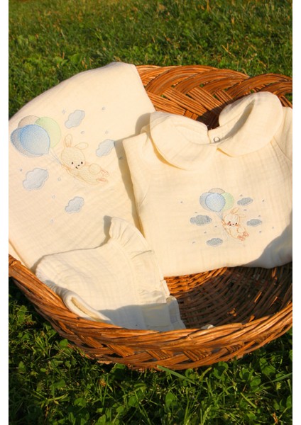 Balon Tavşan Isme Özel 6'lı Yenidoğan Set %100 Pamuk Tulum Battaniye Şapka Yastık Puset Örtü Eldivn fırsatları