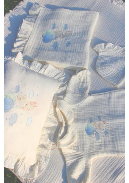 Balon Tavşan Isme Özel 6'lı Yenidoğan Set %100 Pamuk Tulum Battaniye Şapka Yastık Puset Örtü Eldivn indirimleri