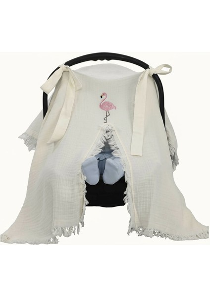 Flamingo Nakış Isme Özel 6'lı Bebek Set %100 Pamuk Tulum Battaniye Şapka Eldiven Puset Örtü Yastık