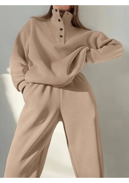 Kadın Uzun Kollu Balıkçı Dik Yakalı Düğmeli Üç Iplik Bluz ve Pantolon Ikili Takım fiyatları