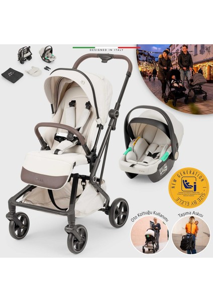 Rotativo Çift Yönlü Kabin Tipi Travel Bebek Arabası Bej