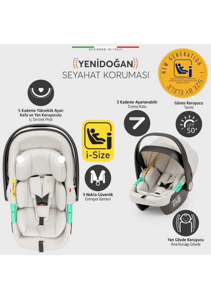 Rotativo Çift Yönlü Kabin Tipi Travel Bebek Arabası Bej