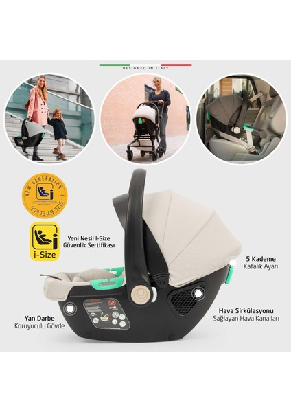 Rotativo Çift Yönlü Kabin Tipi Travel Bebek Arabası Bej