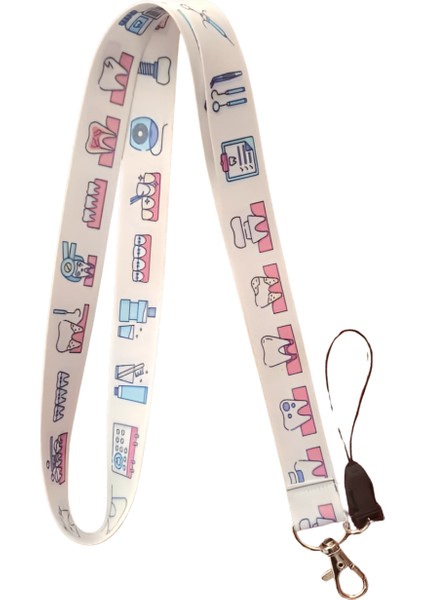 Beyaz Hastane Diş Doktoru Boyun Askı Ipi ve Telefon Askısı + Kartlık