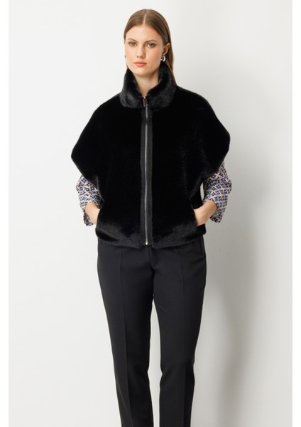 Kadın Dik Yaka Peluş Yelek 8585 Siyah modelleri