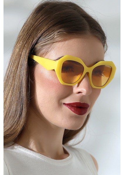 Kadın Oval Sarı Renkli Cam Mat Güneş Gözlüğü Garson Boy fiyatları