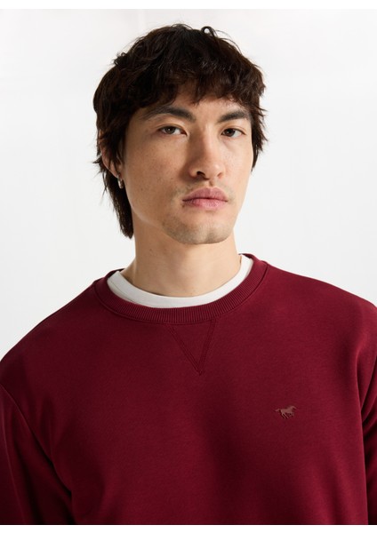 Bisiklet Yaka Bordo Erkek Sweatshırt M4WM-SWT-1982