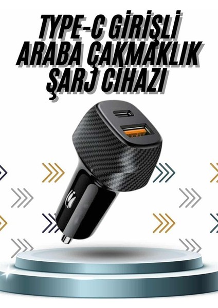Hızlı Oto Şarj Cihazı 38W Çift Girişli Hızlı Şarj Oto Çakmaklık Type-C - M768K087-R22768 fiyatları