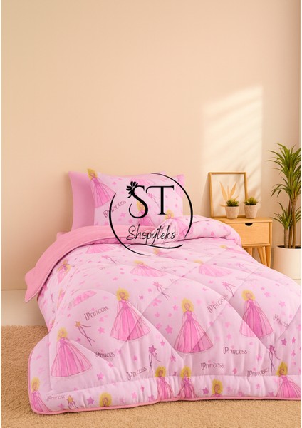 Tek Kişilik Prenses Desenli Çift Taraflı Wellsoft Yorgan (Yorgan+Yastık Kılıfı)