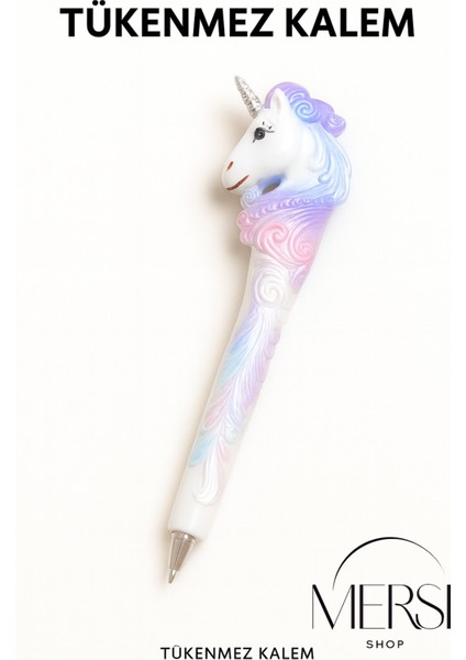 Unicorn Tasarımlı Tükenmez Kalem | Renkli Polyester Dekoratif Kalem 16CM Hediyelik
