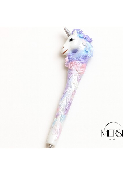 Unicorn Tasarımlı Tükenmez Kalem | Renkli Polyester Dekoratif Kalem 16CM Hediyelik modelleri